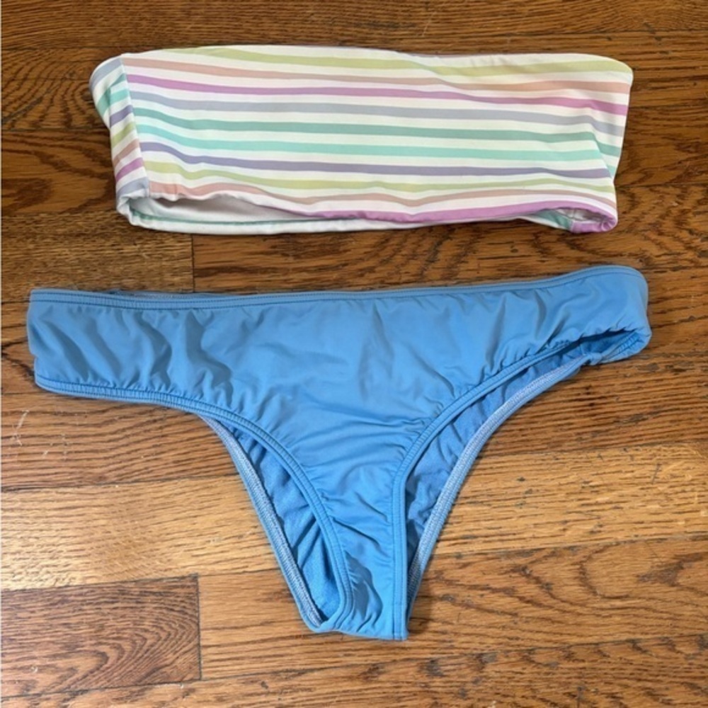 O'Neill bandeau cheeky blue striped bikini size S/M